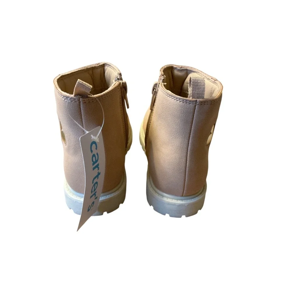 Carters Toddler Girls Tan Faux Suede Heart Ankle Boots Size 12 Zipper Lug Sole